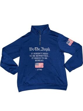 We The People 1776 Quarter Zip Pullover XXL Blue Patriotic USA Flag Pullover
